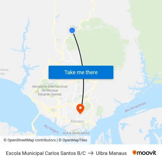 Escola Municipal Carlos Santos B/C to Ulbra Manaus map