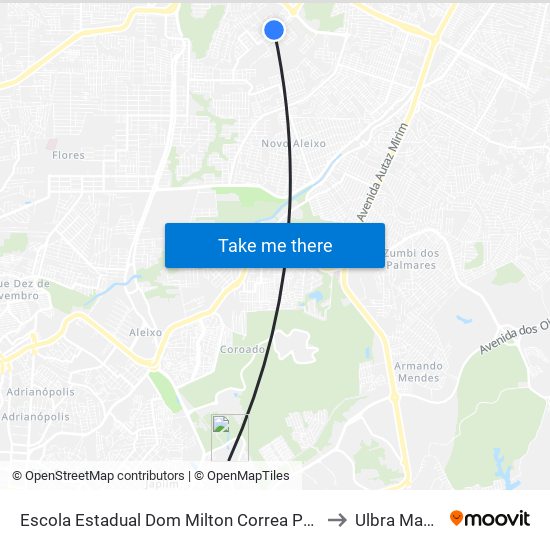 Escola Estadual Dom Milton Correa Pereira B/C to Ulbra Manaus map