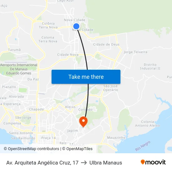 Av. Arquiteta Angélica Cruz, 17 to Ulbra Manaus map