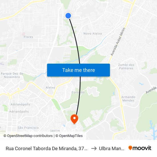 Rua Coronel Taborda De Miranda, 374 C/B to Ulbra Manaus map