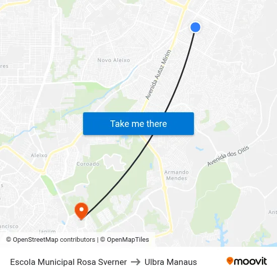 Escola Municipal Rosa Sverner to Ulbra Manaus map