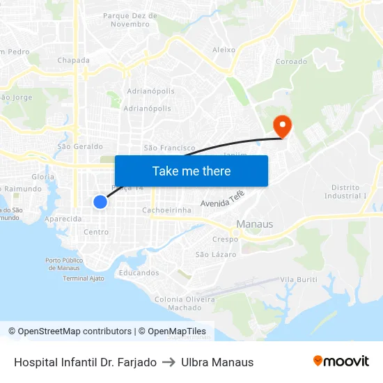 Hospital Infantil Dr. Farjado to Ulbra Manaus map