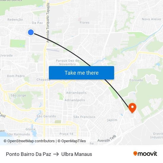 Ponto Bairro Da Paz to Ulbra Manaus map