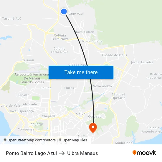 Ponto Bairro Lago Azul to Ulbra Manaus map