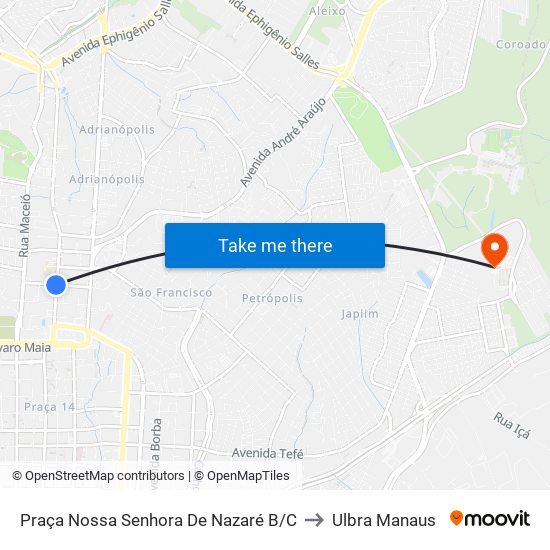 Praça Nossa Senhora De Nazaré B/C to Ulbra Manaus map