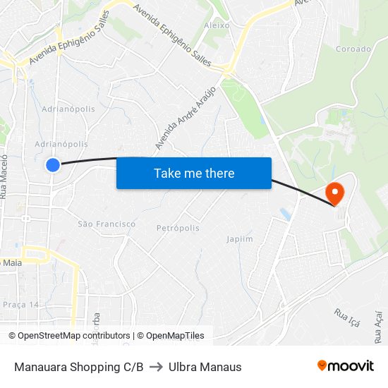 Manauara Shopping C/B to Ulbra Manaus map