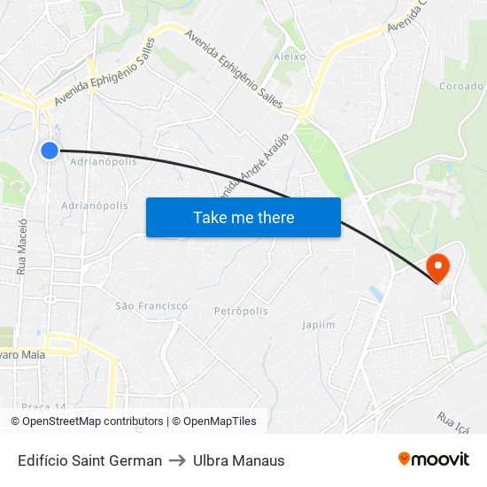 Edifício Saint German to Ulbra Manaus map