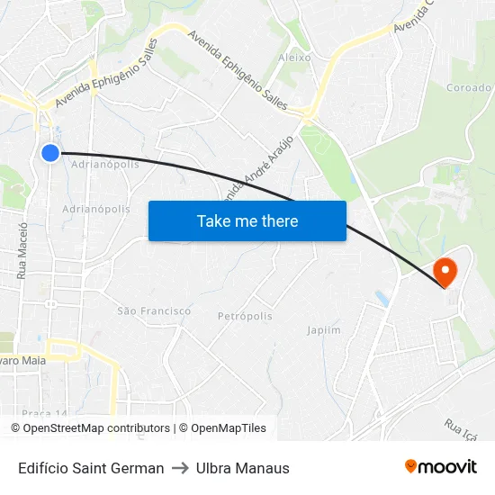 Edifício Saint German to Ulbra Manaus map