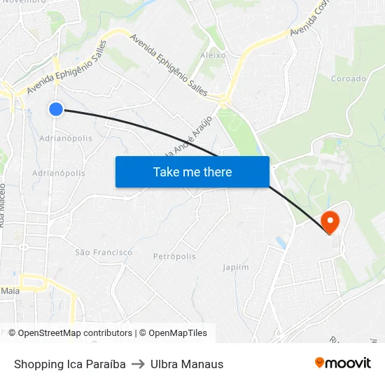 Shopping Ica Paraíba to Ulbra Manaus map