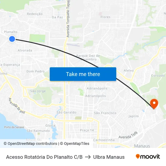 Acesso Rotatória Do Planalto C/B to Ulbra Manaus map