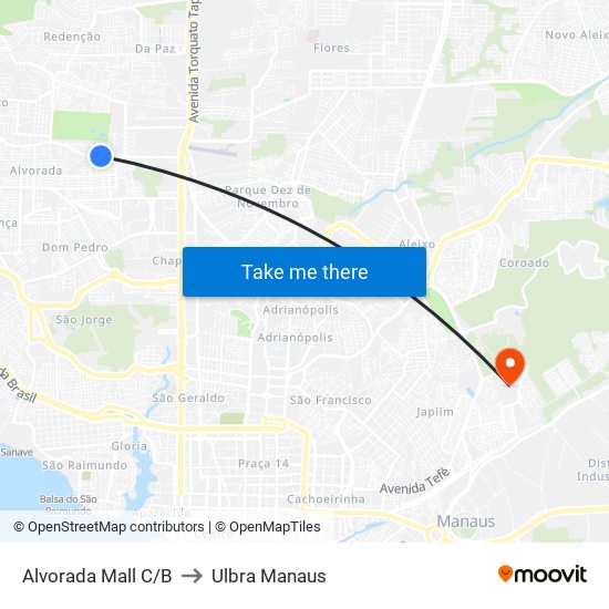 Alvorada Mall C/B to Ulbra Manaus map