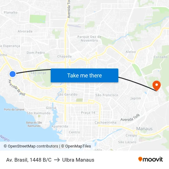 Av. Brasil, 1448 B/C to Ulbra Manaus map