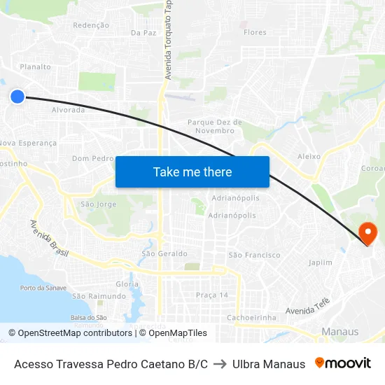 Acesso Travessa Pedro Caetano B/C to Ulbra Manaus map