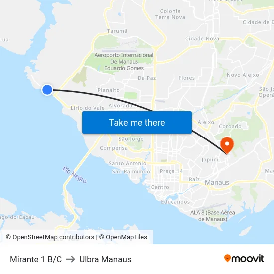 Mirante 1 B/C to Ulbra Manaus map