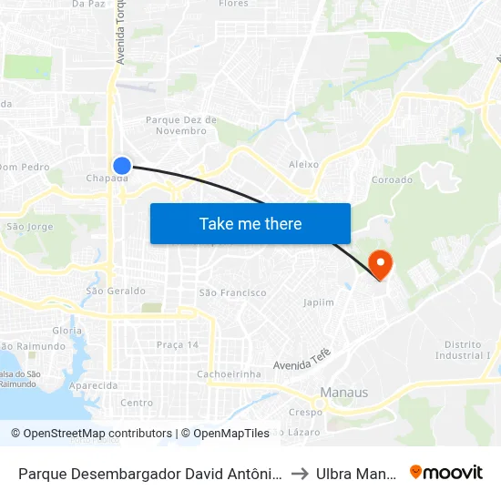 Parque Desembargador David Antônio B/C to Ulbra Manaus map