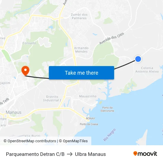 Parqueamento Detran C/B to Ulbra Manaus map