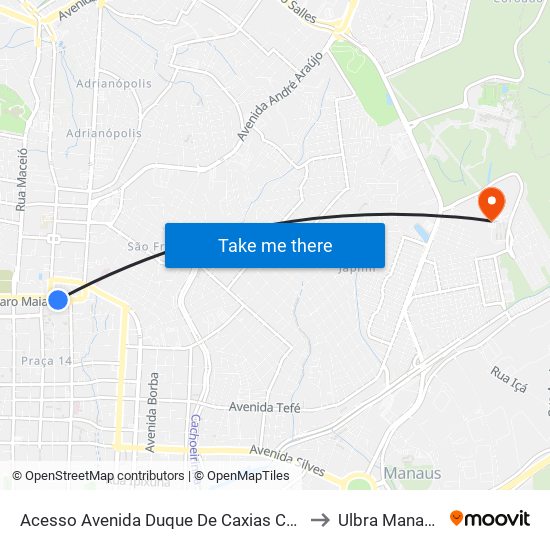 Acesso Avenida Duque De Caxias C/B to Ulbra Manaus map