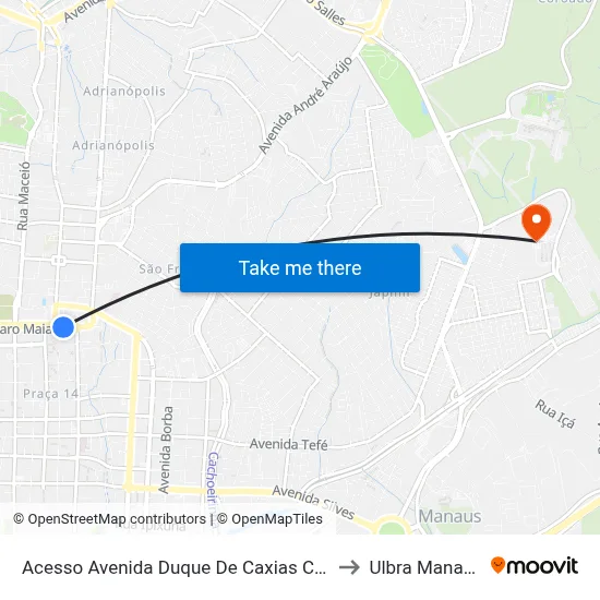 Acesso Avenida Duque De Caxias C/B to Ulbra Manaus map