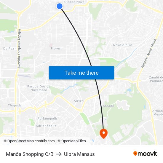 Manôa Shopping C/B to Ulbra Manaus map
