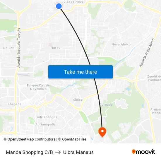 Manôa Shopping C/B to Ulbra Manaus map