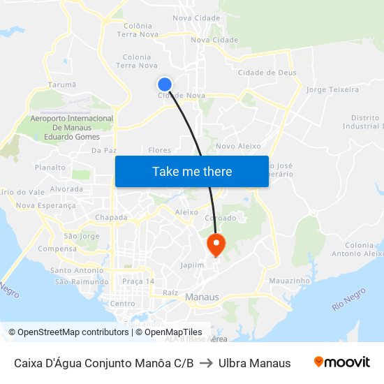 Caixa D'Água Conjunto Manôa C/B to Ulbra Manaus map