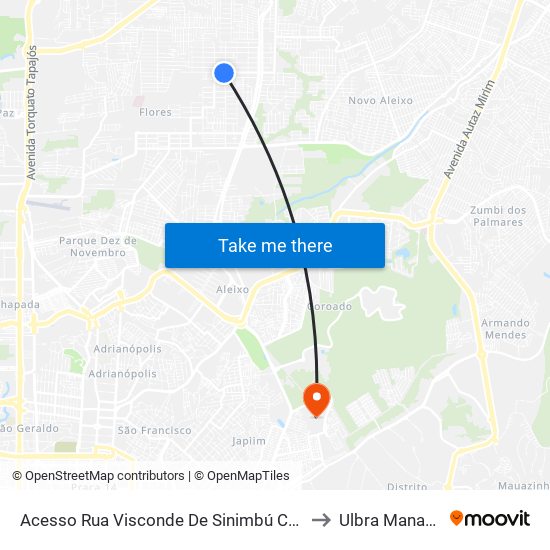 Acesso Rua Visconde De Sinimbú C/B to Ulbra Manaus map
