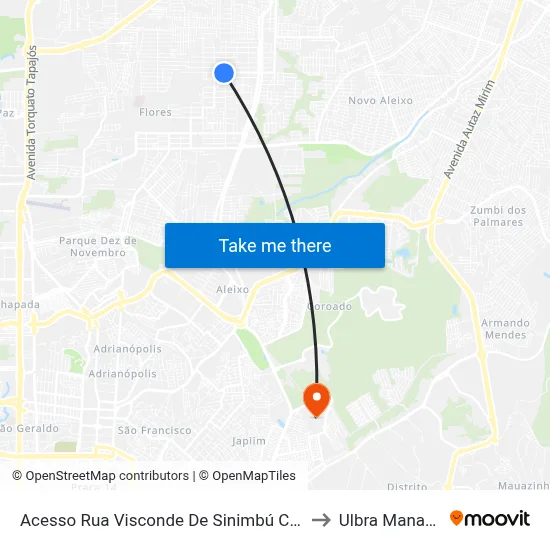 Acesso Rua Visconde De Sinimbú C/B to Ulbra Manaus map