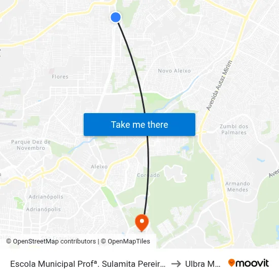 Escola Municipal Profª.  Sulamita Pereira Gonçalves C/B to Ulbra Manaus map