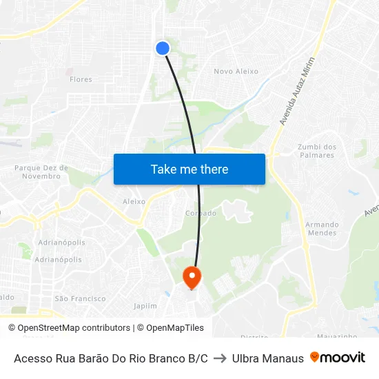 Acesso Rua Barão Do Rio Branco B/C to Ulbra Manaus map