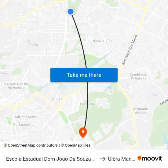 Escola Estadual Dom João De Souza Lima B/C to Ulbra Manaus map