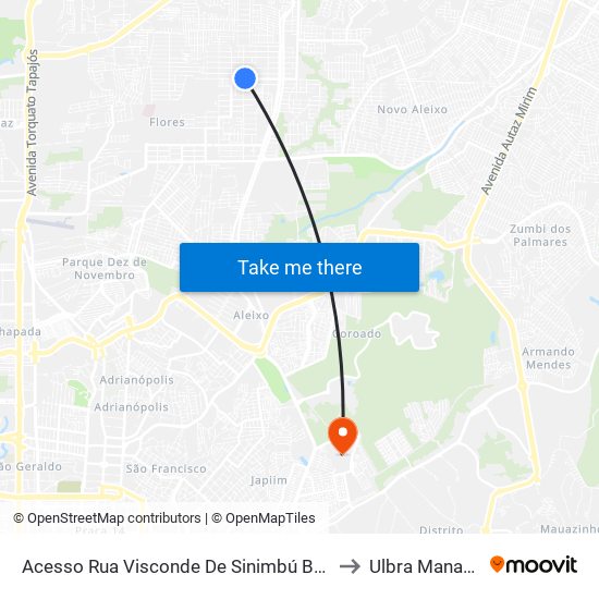 Acesso Rua Visconde De Sinimbú B/C to Ulbra Manaus map
