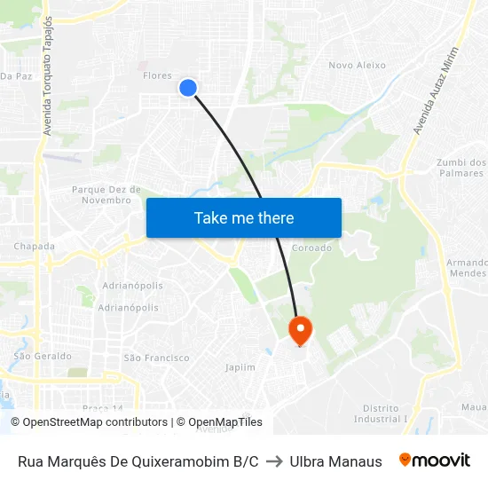 Rua Marquês De Quixeramobim B/C to Ulbra Manaus map