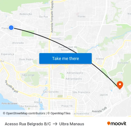 Acesso Rua Belgrado B/C to Ulbra Manaus map