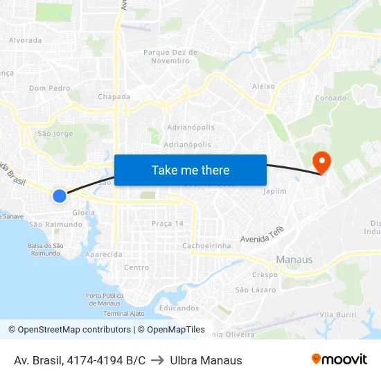 Av. Brasil, 4174-4194 B/C to Ulbra Manaus map