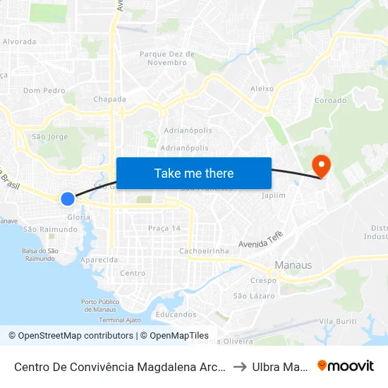 Centro De Convivência Magdalena Arce Daou B/C to Ulbra Manaus map