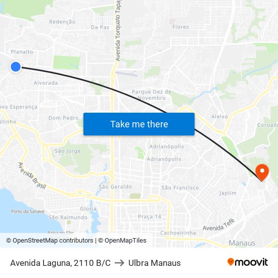 Avenida Laguna, 2110 B/C to Ulbra Manaus map