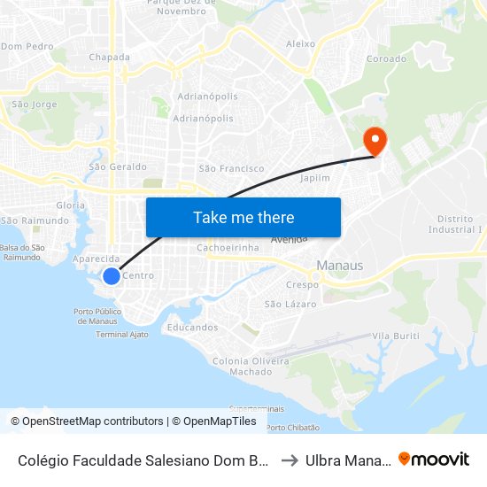 Colégio Faculdade Salesiano Dom Bosco to Ulbra Manaus map