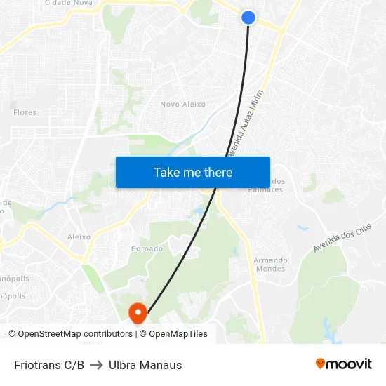 Friotrans C/B to Ulbra Manaus map
