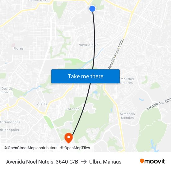 Avenida Noel Nutels, 3640 C/B to Ulbra Manaus map