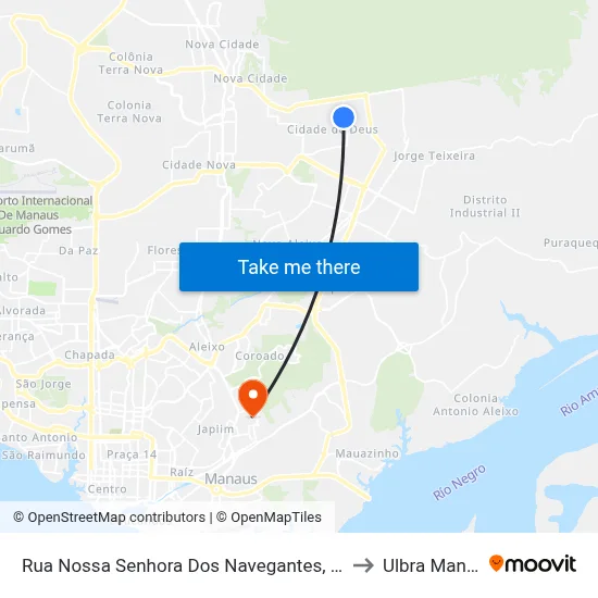 Rua Nossa Senhora Dos Navegantes, 691 B/T to Ulbra Manaus map