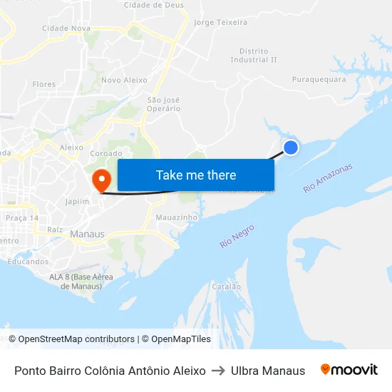 Ponto Bairro Colônia Antônio Aleixo to Ulbra Manaus map