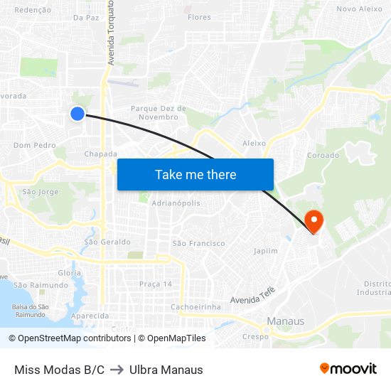 Miss Modas B/C to Ulbra Manaus map