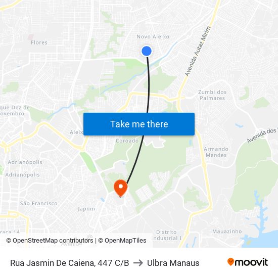 Rua Jasmin De Caiena, 447 C/B to Ulbra Manaus map