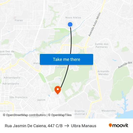 Rua Jasmin De Caiena, 447 C/B to Ulbra Manaus map