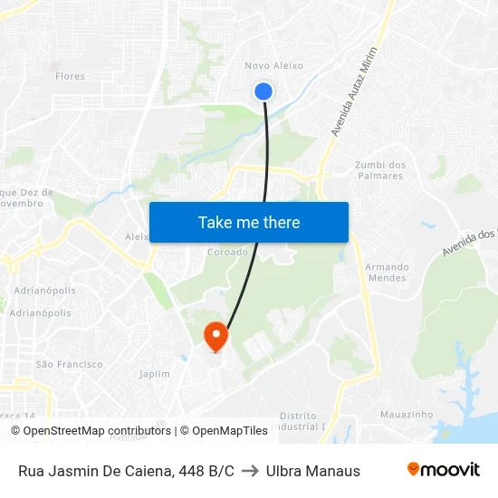 Rua Jasmin De Caiena, 448 B/C to Ulbra Manaus map