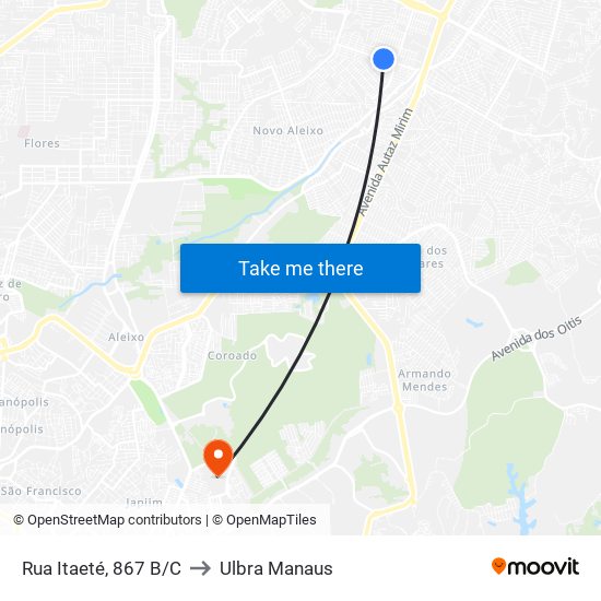 Rua Itaeté, 867 B/C to Ulbra Manaus map