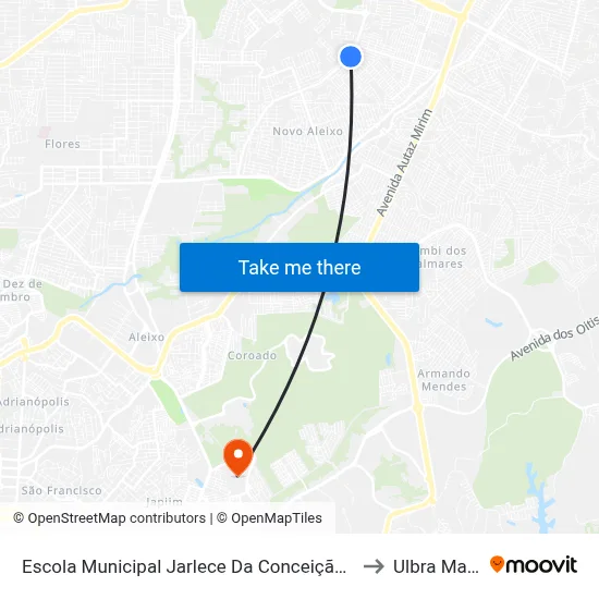 Escola Municipal Jarlece Da Conceição Zaranza B/C to Ulbra Manaus map