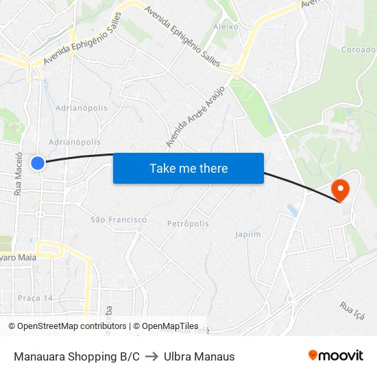 Manauara Shopping B/C to Ulbra Manaus map