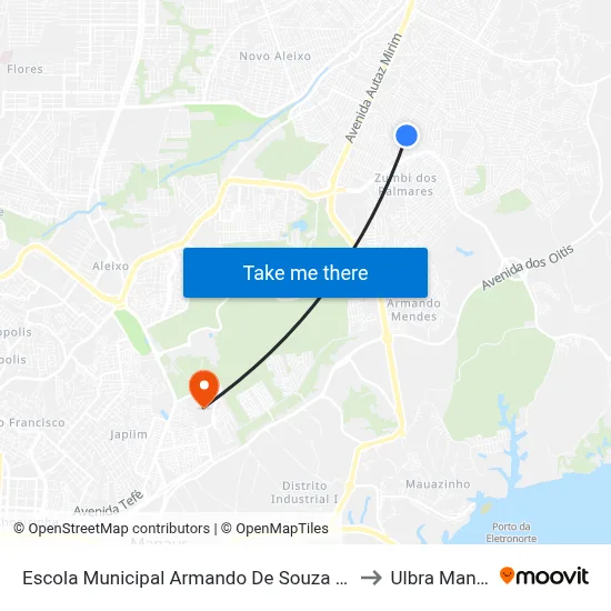 Escola Municipal Armando De Souza Mendes to Ulbra Manaus map