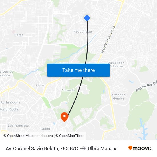 Av. Coronel Sávio Belota, 785 B/C to Ulbra Manaus map